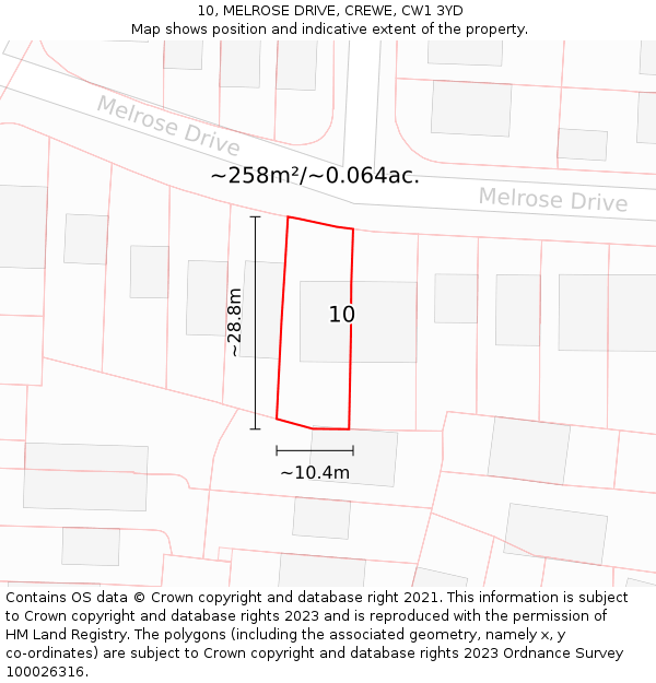 10, MELROSE DRIVE, CREWE, CW1 3YD: Plot and title map