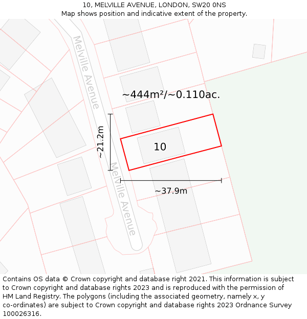 10, MELVILLE AVENUE, LONDON, SW20 0NS: Plot and title map