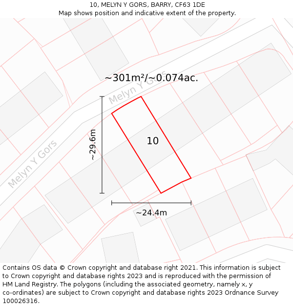 10, MELYN Y GORS, BARRY, CF63 1DE: Plot and title map