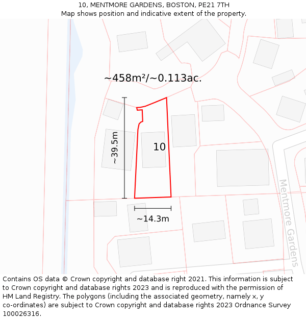 10, MENTMORE GARDENS, BOSTON, PE21 7TH: Plot and title map