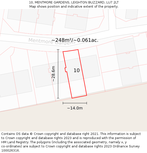 10, MENTMORE GARDENS, LEIGHTON BUZZARD, LU7 2LT: Plot and title map