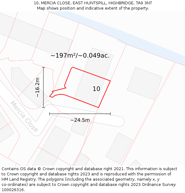 10, MERCIA CLOSE, EAST HUNTSPILL, HIGHBRIDGE, TA9 3NT: Plot and title map