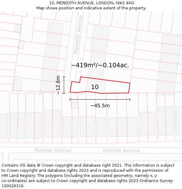 10, MEREDITH AVENUE, LONDON, NW2 4AG: Plot and title map