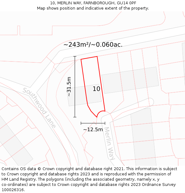 10, MERLIN WAY, FARNBOROUGH, GU14 0PF: Plot and title map