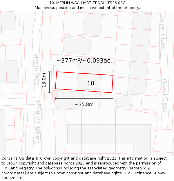 10, MERLIN WAY, HARTLEPOOL, TS26 0RG: Plot and title map