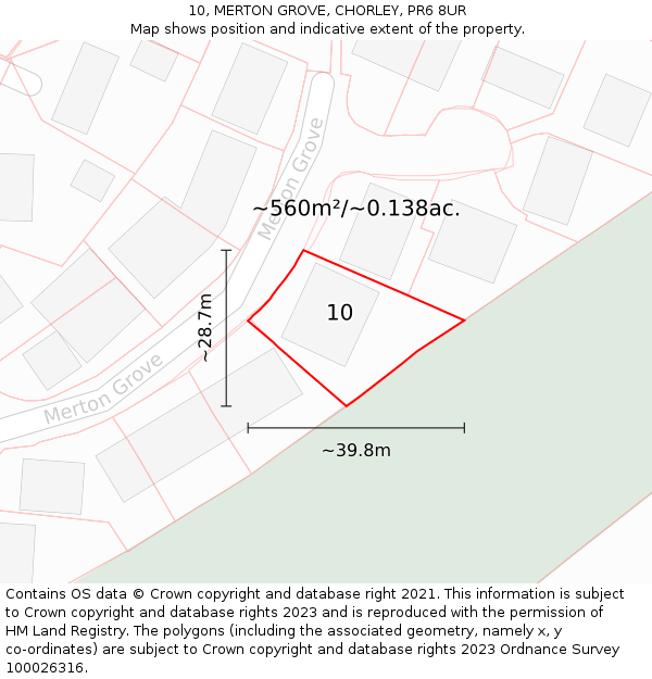 10, MERTON GROVE, CHORLEY, PR6 8UR: Plot and title map