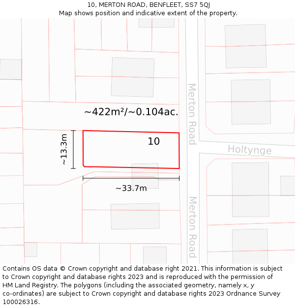 10, MERTON ROAD, BENFLEET, SS7 5QJ: Plot and title map