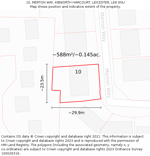 10, MERTON WAY, KIBWORTH HARCOURT, LEICESTER, LE8 0NU: Plot and title map