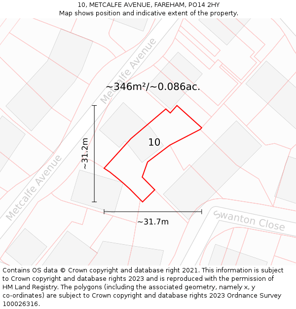 10, METCALFE AVENUE, FAREHAM, PO14 2HY: Plot and title map