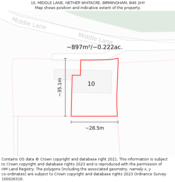 10, MIDDLE LANE, NETHER WHITACRE, BIRMINGHAM, B46 2HY: Plot and title map