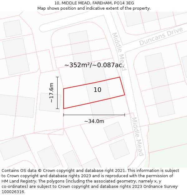 10, MIDDLE MEAD, FAREHAM, PO14 3EG: Plot and title map