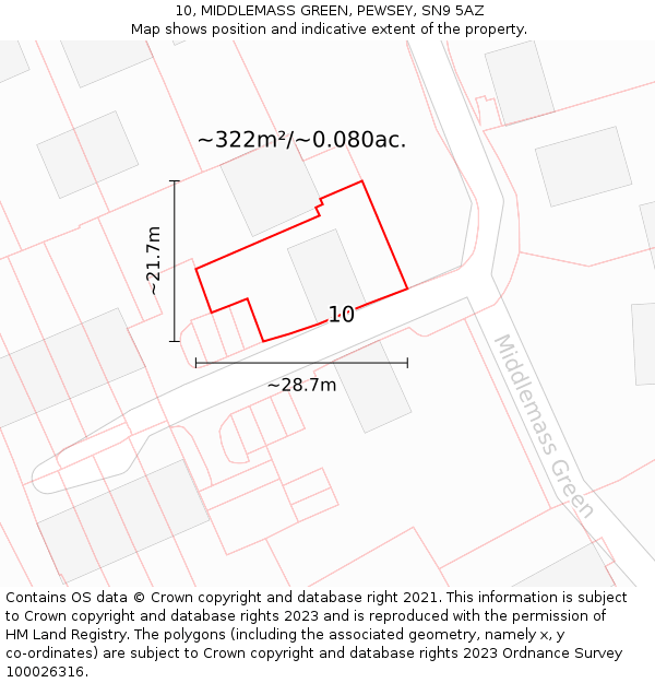 10, MIDDLEMASS GREEN, PEWSEY, SN9 5AZ: Plot and title map