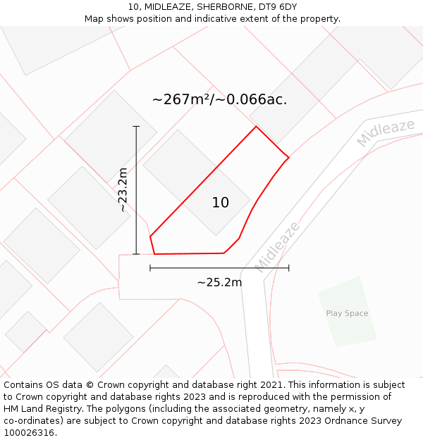 10, MIDLEAZE, SHERBORNE, DT9 6DY: Plot and title map