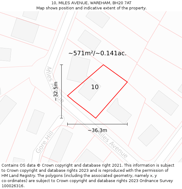 10, MILES AVENUE, WAREHAM, BH20 7AT: Plot and title map