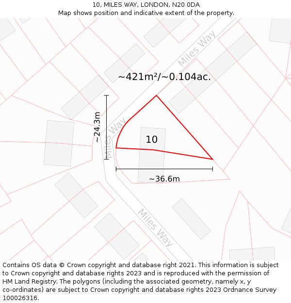 10, MILES WAY, LONDON, N20 0DA: Plot and title map
