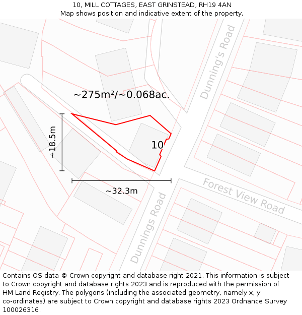 10, MILL COTTAGES, EAST GRINSTEAD, RH19 4AN: Plot and title map