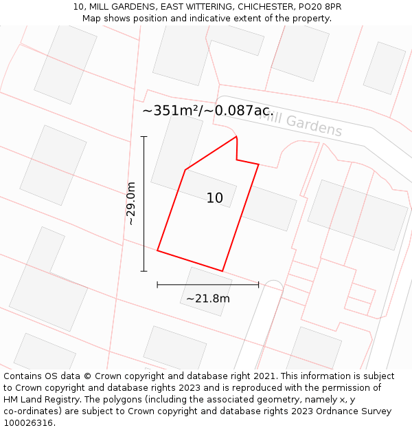 10, MILL GARDENS, EAST WITTERING, CHICHESTER, PO20 8PR: Plot and title map