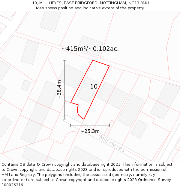 10, MILL HEYES, EAST BRIDGFORD, NOTTINGHAM, NG13 8NU: Plot and title map