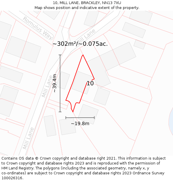 10, MILL LANE, BRACKLEY, NN13 7XU: Plot and title map