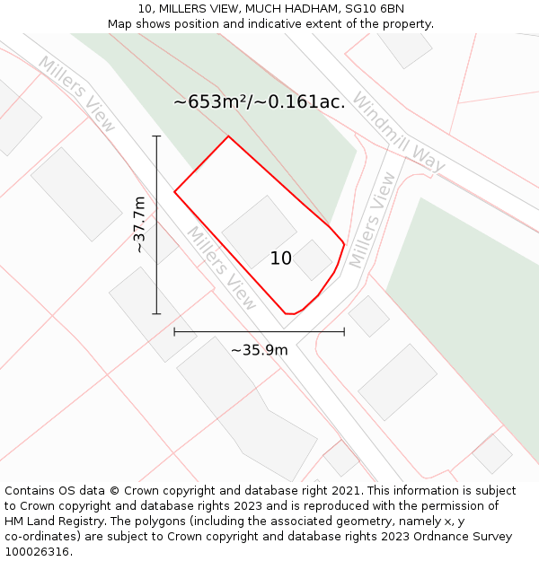 10, MILLERS VIEW, MUCH HADHAM, SG10 6BN: Plot and title map