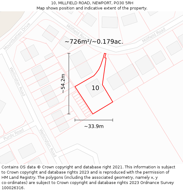 10, MILLFIELD ROAD, NEWPORT, PO30 5RH: Plot and title map