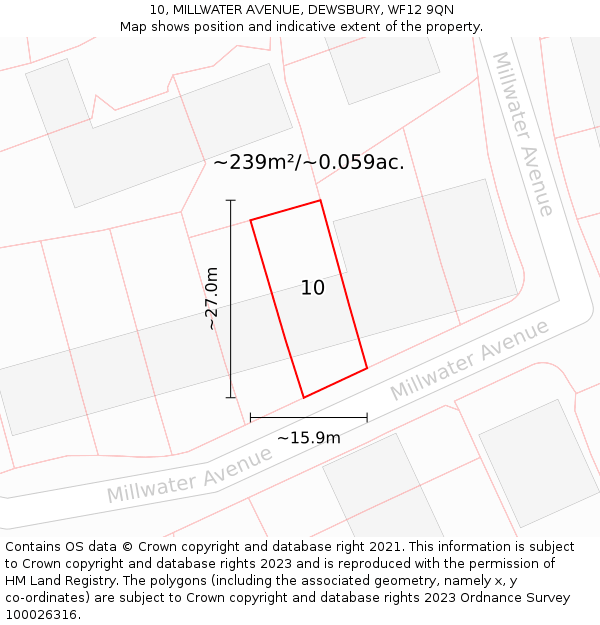 10, MILLWATER AVENUE, DEWSBURY, WF12 9QN: Plot and title map