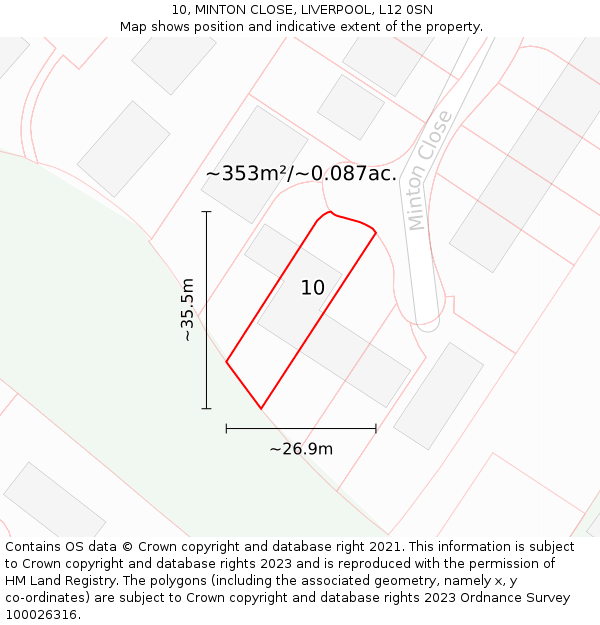 10, MINTON CLOSE, LIVERPOOL, L12 0SN: Plot and title map