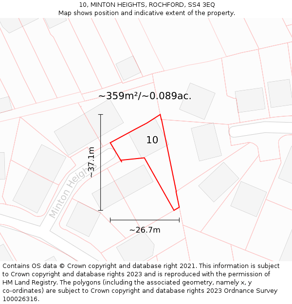 10, MINTON HEIGHTS, ROCHFORD, SS4 3EQ: Plot and title map