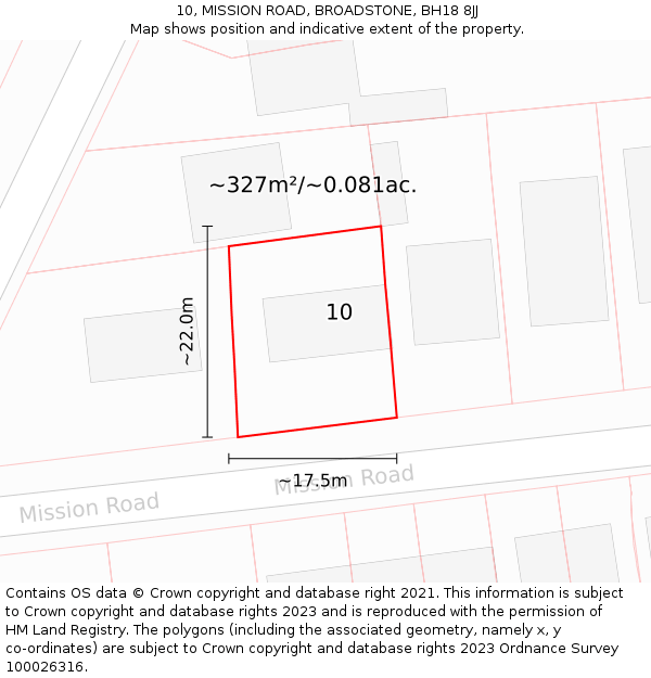 10, MISSION ROAD, BROADSTONE, BH18 8JJ: Plot and title map