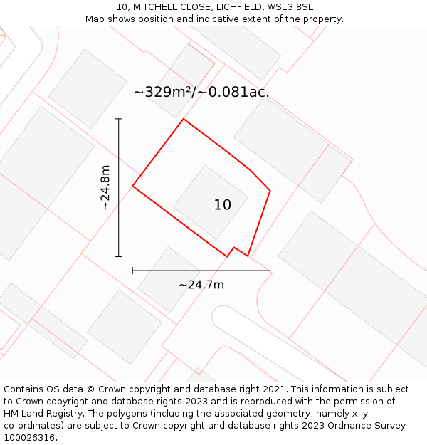 10, MITCHELL CLOSE, LICHFIELD, WS13 8SL: Plot and title map