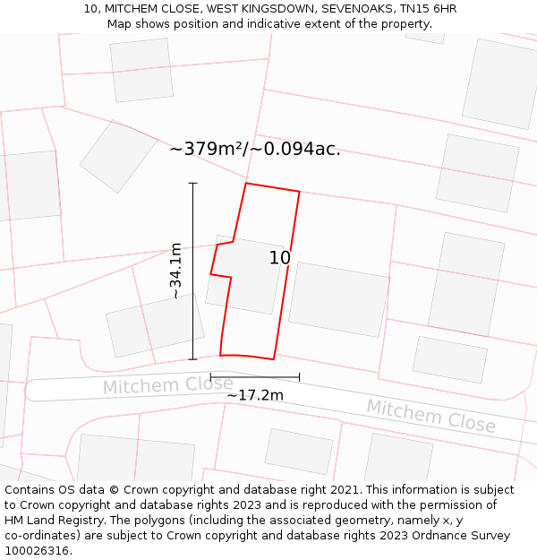 10, MITCHEM CLOSE, WEST KINGSDOWN, SEVENOAKS, TN15 6HR: Plot and title map