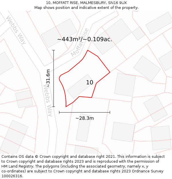 10, MOFFATT RISE, MALMESBURY, SN16 9UX: Plot and title map