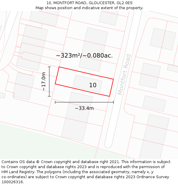 10, MONTFORT ROAD, GLOUCESTER, GL2 0ES: Plot and title map