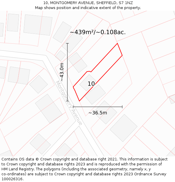 10, MONTGOMERY AVENUE, SHEFFIELD, S7 1NZ: Plot and title map