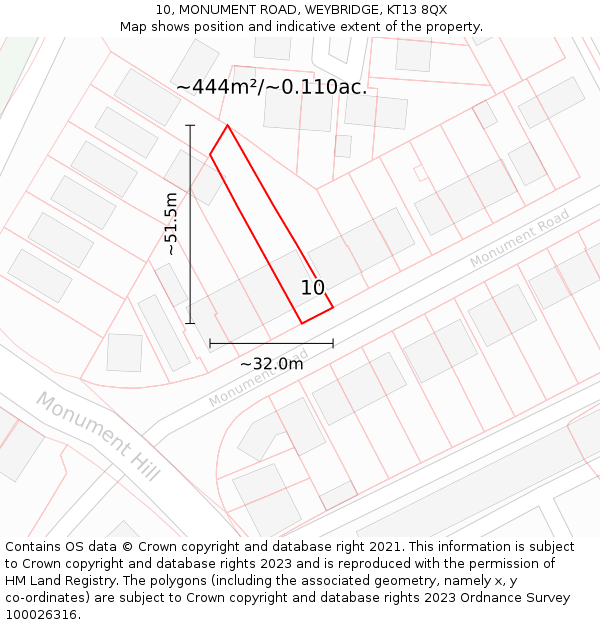 10, MONUMENT ROAD, WEYBRIDGE, KT13 8QX: Plot and title map