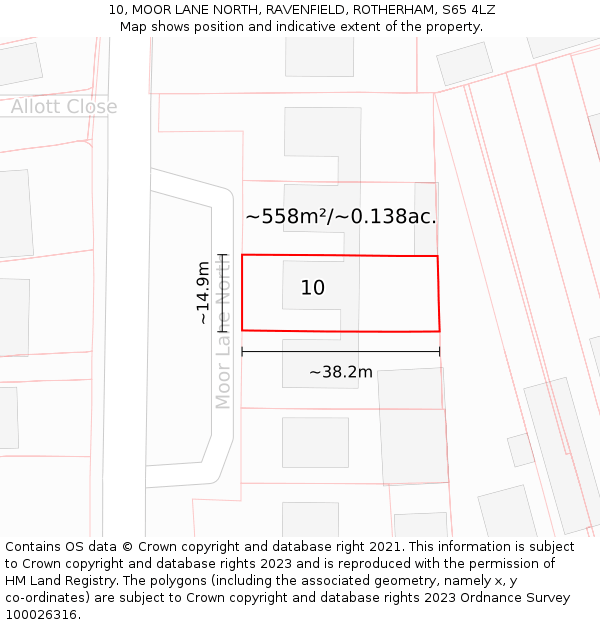 10, MOOR LANE NORTH, RAVENFIELD, ROTHERHAM, S65 4LZ: Plot and title map