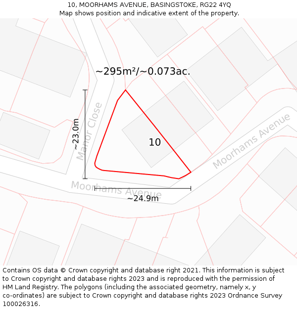 10, MOORHAMS AVENUE, BASINGSTOKE, RG22 4YQ: Plot and title map