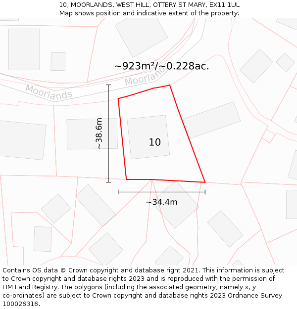 10, MOORLANDS, WEST HILL, OTTERY ST MARY, EX11 1UL: Plot and title map