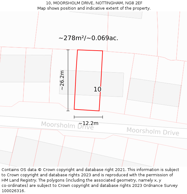 10, MOORSHOLM DRIVE, NOTTINGHAM, NG8 2EF: Plot and title map