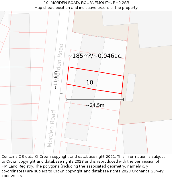 10, MORDEN ROAD, BOURNEMOUTH, BH9 2SB: Plot and title map