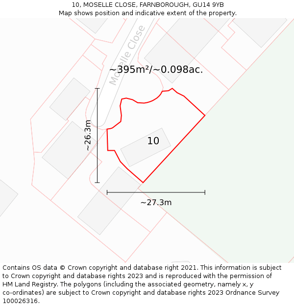 10, MOSELLE CLOSE, FARNBOROUGH, GU14 9YB: Plot and title map