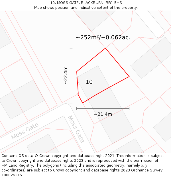 10, MOSS GATE, BLACKBURN, BB1 5HS: Plot and title map