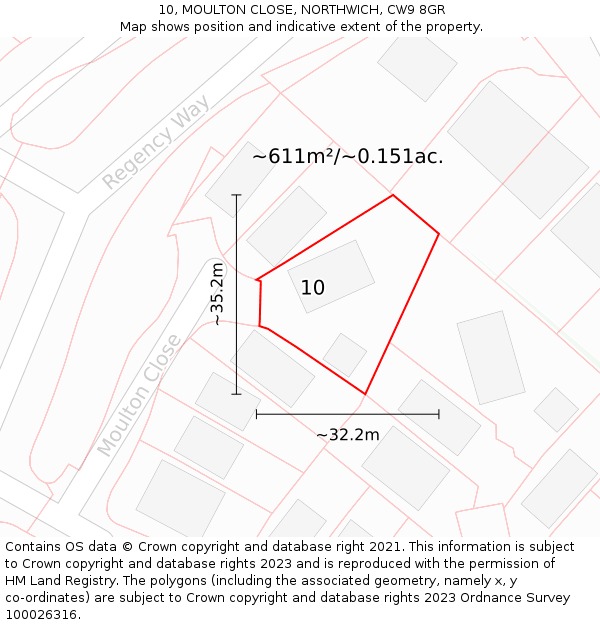 10, MOULTON CLOSE, NORTHWICH, CW9 8GR: Plot and title map