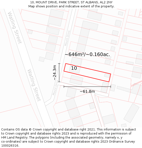 10, MOUNT DRIVE, PARK STREET, ST ALBANS, AL2 2NY: Plot and title map