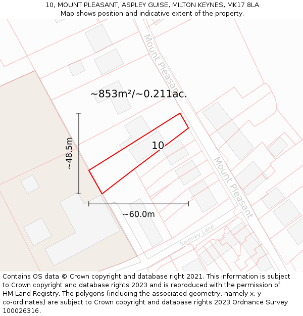 10, MOUNT PLEASANT, ASPLEY GUISE, MILTON KEYNES, MK17 8LA: Plot and title map