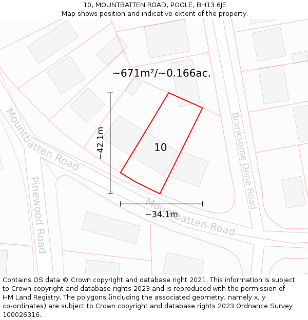 10, MOUNTBATTEN ROAD, POOLE, BH13 6JE: Plot and title map