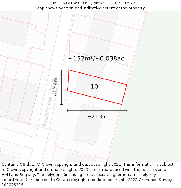 10, MOUNTVIEW CLOSE, MANSFIELD, NG18 2JS: Plot and title map