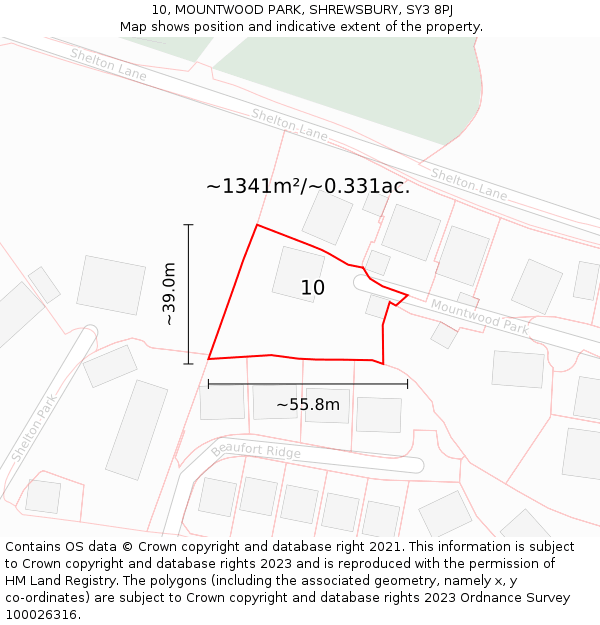 10, MOUNTWOOD PARK, SHREWSBURY, SY3 8PJ: Plot and title map