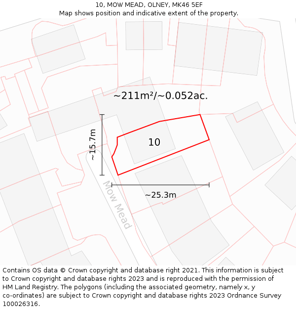 10, MOW MEAD, OLNEY, MK46 5EF: Plot and title map