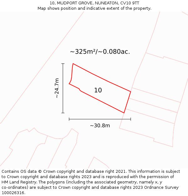 10, MUDPORT GROVE, NUNEATON, CV10 9TT: Plot and title map